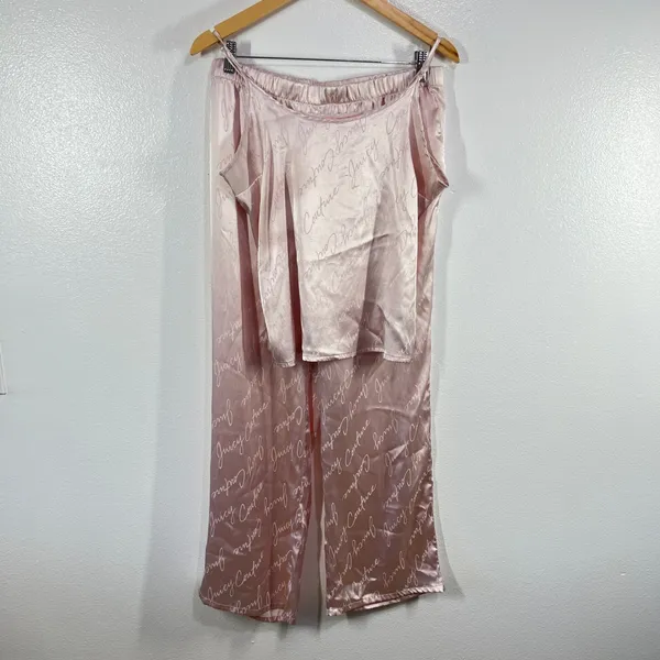 Juicy Couture Satin‎ Pink Logo Pajama Set Medium Sleepwear Cami & Pants Lounge - Image 2