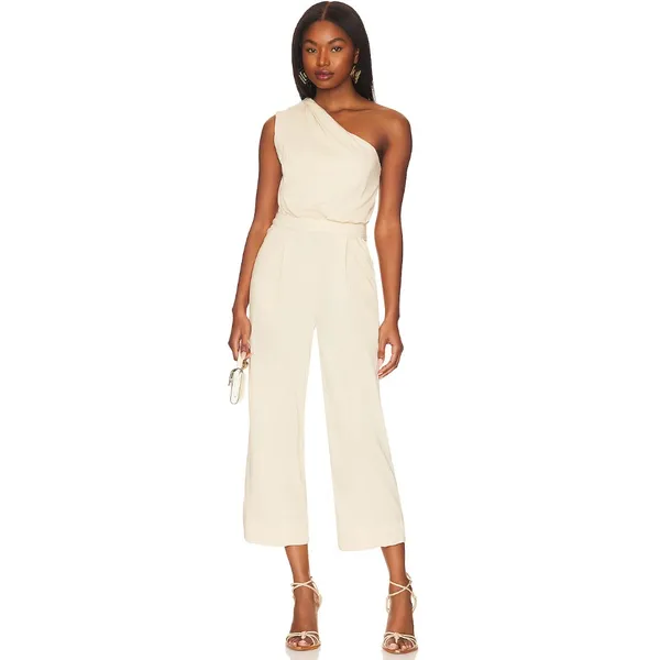 Free People Avery One Shoulder Jumpsuit Wide Leg Pockets Cream Ivory US 4 NWT - Image 3