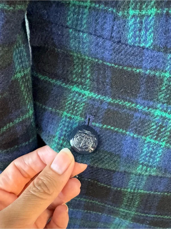 Talbots Wool Blend Green Blue Plaid Blazer Size 12 Crest Buttons Holiday - Image 8