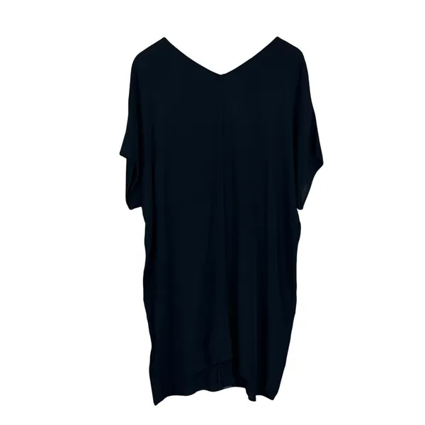 Madewell Leather Edged Easy Shirt Shift Mini Dress Solid Black Edgy LBD Size M - Image 5