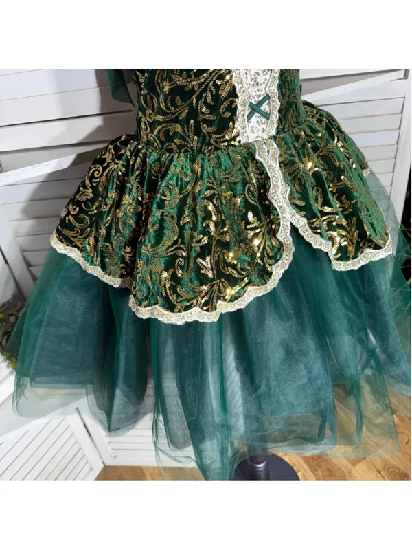 Vintage velvet beaded dress tutu lace emerald green fairy homecoming Ren Fair S - Image 12