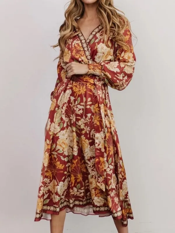 Flying Tomato Burgundy Floral Long Sleeve Maxi Dress - Image 3