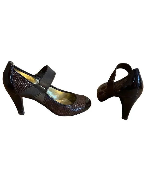 Dkny Brown Patent Leather Snakeskin-Embossed Mary Jane Shoes (5.5) - Image 4