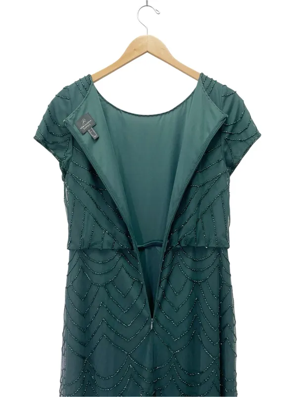Adrianna Papell Sz 10 Dusty Emerald Green Beaded Blouson Evening Gown Maxi Dress - Image 7