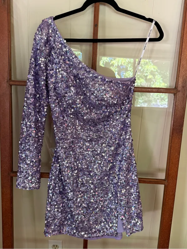 Sherri Hill 54469 Lilac One Shoulder Sequin Cocktail Dress Homecoming Prom - 4 - Image 4