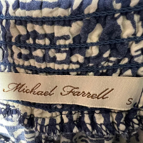 Michael Farrell Blue White Geometric Print Wide Leg Smocked Waist Pants Size S‎ - Image 6