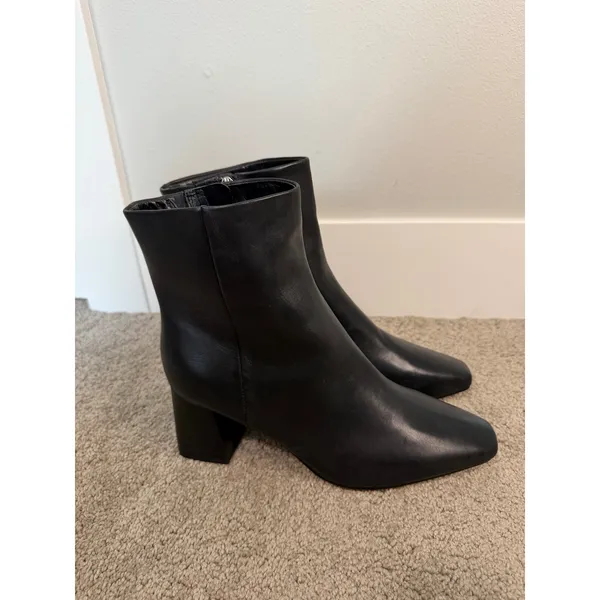 New Marc Fisher Black Leather Square Toe Ankle Boots Size 9 - Image 2
