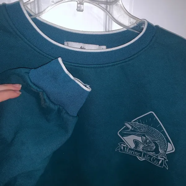 Teal adika marine life crewneck pullover - Image 2