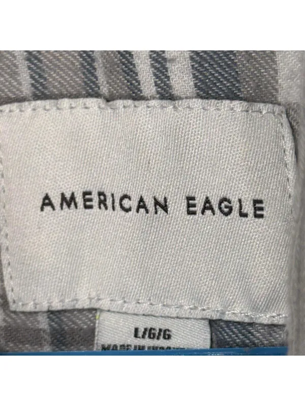 American Eagle Hooded Flannel Shirt - Gray Plaid, Size L - Image 5