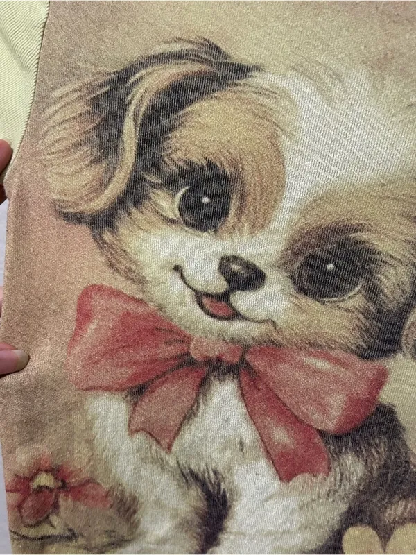 Y2K BDG Light Green Puppy Graphic Dog Tee with Red Bow Size XS - Image 3