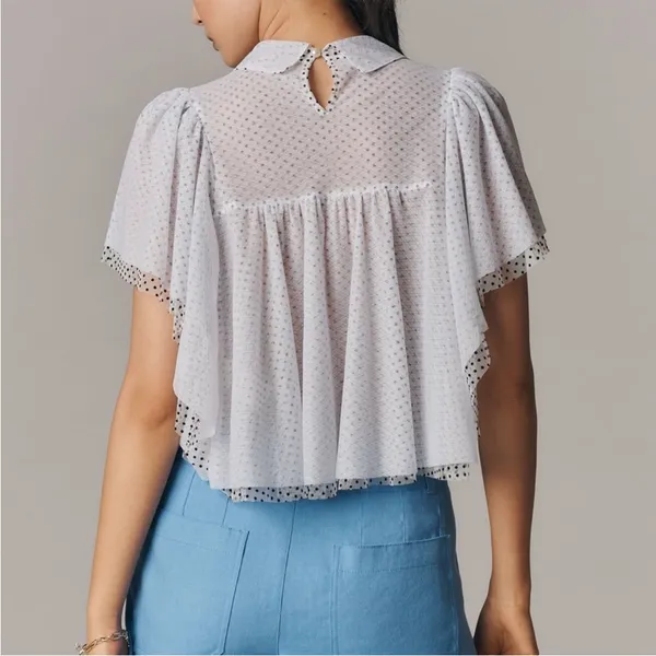 Anthropologie Maeve Short Sleeve Bow Collared Sheer Swing Blouse NWT Size XS - Image 5