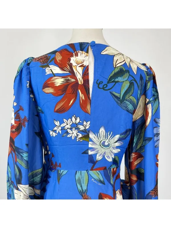NWOT Farm Rio Blue Surreal Flowers Wrap Long Sleeve Mini Dress Size S - Image 9