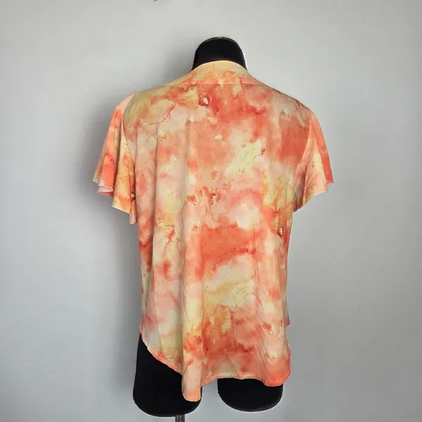 Orange Tie Dye Blouse Top Flutter Sleeves Feminine Fun Summer Hippie Gypsy Large - Image 4