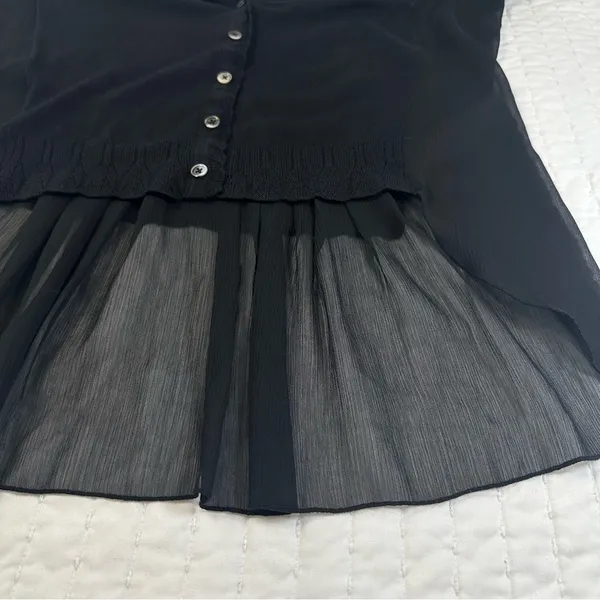 Knitted And Knotted By Anthropologie Elegant Black V-Neck Ruffle Cardigan Size S - Image 6