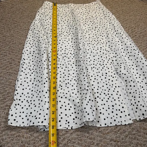 NWT LOFT Polka Dot Linen Blend Midi Skirt White Black Side Zip Slit Size 4 - Image 6