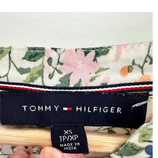 Tommy Hilfiger Floral V-Neck Ruffle Mini Dress XS Long Sleeve Tie Waist - Image 5