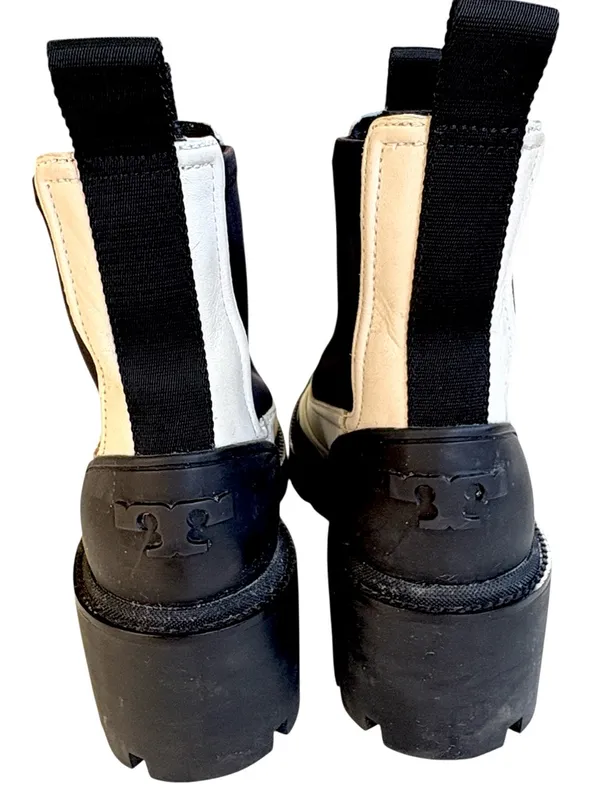Tory Burch Leather Chelsea Lug Sole Ankle Boots Ivory Black Size 8.5 Retail $428 - Image 6