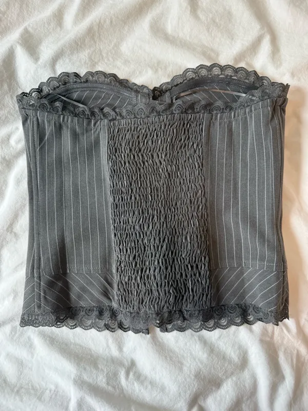 Edikted Gray Lace Pinstripe Corset Top - Image 3