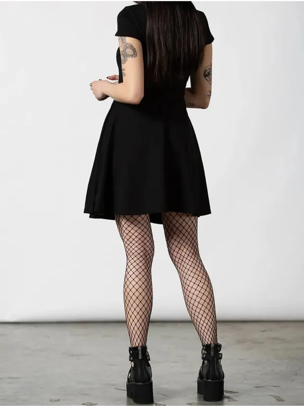 Killstar Tied Up Skater Dress Black Metal Detail Goth Alternative Emo M - Image 4