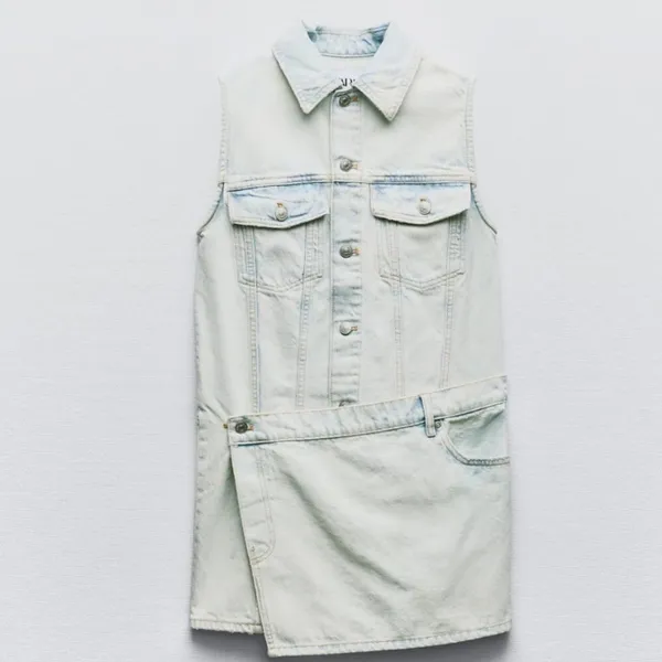 NWT ZARA LIGHT BLUE TRF MINI DENIM DRESS With Attached Skirt Bloggers Fave Medi - Image 5
