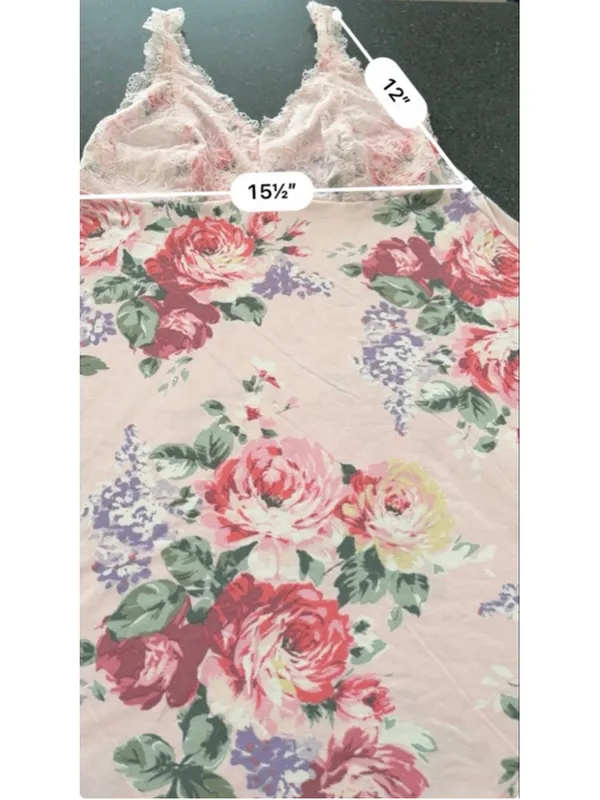 Flora Nikrooz Women's Lace Detail Floral Chemise Slip Nightgown – Size Large - Image 5