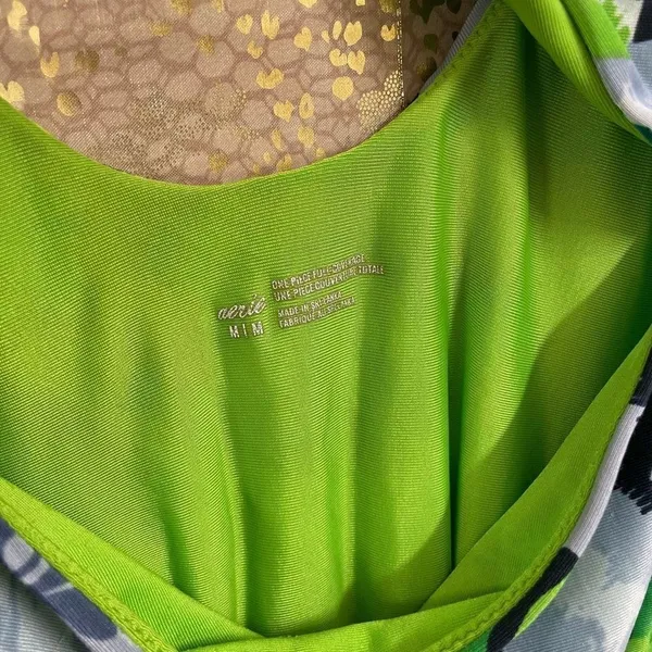 Aerie Green Blue Tropical‎ Floral Knot Front Cutout One Piece Swimsuit Medium - Image 3