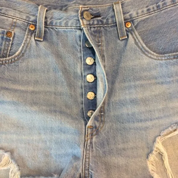 Levi’s 501 Jean shorts 32 button-fly medium wash distressed - Image 4