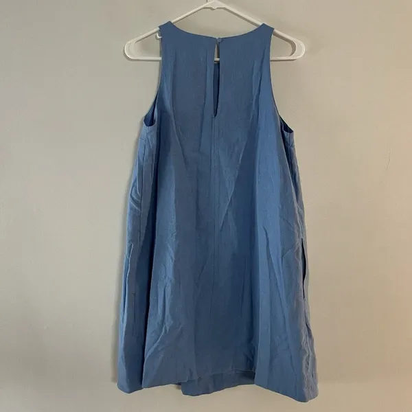 Abercrombie Light Blue High-Neck Linen-Blend Mini Dress Size Small - Image 9