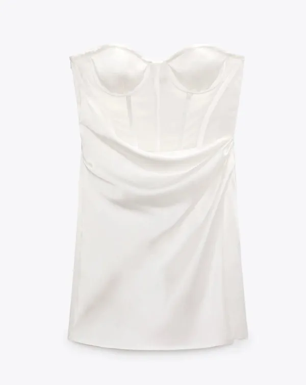 Zara dress white wedding corset bridal shower mini sleeveless satin lingerie effect - Image 7