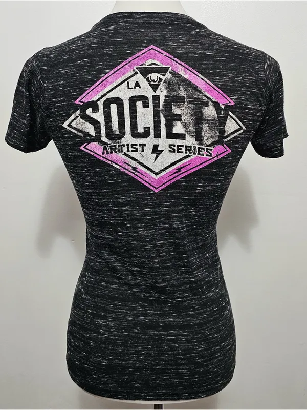 Buckle Society Graphic Tee Small Black Pink Burnout Fitted Y2K Grunge Streetwear - Image 5