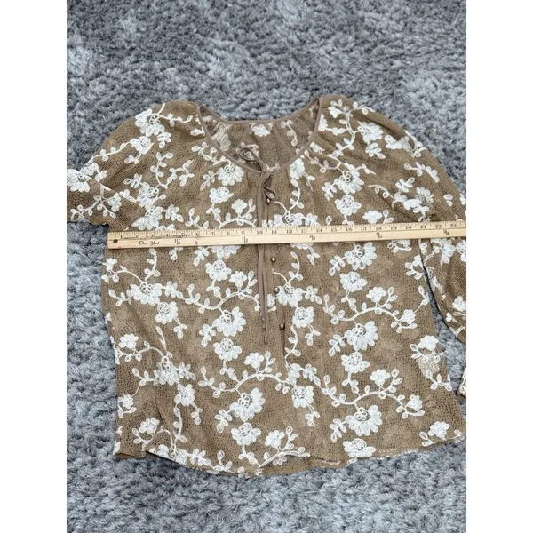 Y2k Sheer Mesh Floral Blouse Long Sleeve Embroidered Women XL Floral Cottagecore - Image 7