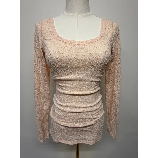 Express Y2K Floral Lace Mesh Long Sleeve Top Blush Pink Fairycore XS‎ - Image 2