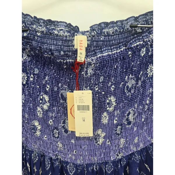 RAGA Top Womens Medium R2773 Blue Purple Smocked Off Shoulder NEW - Image 2