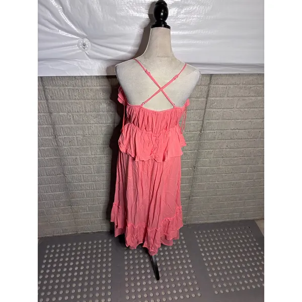 VICI Coral Pink Tiered Ruffle Maxi Dress Womens Small Smocked Back Boho Summer - Image 2