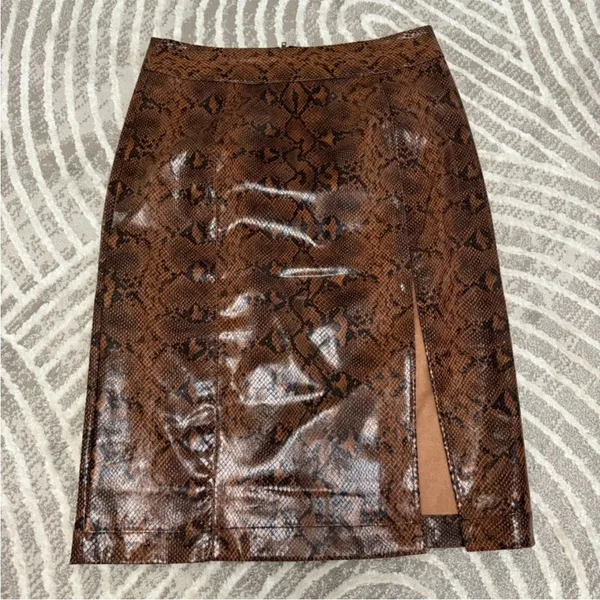 Express x Negin Mirsalehi Snakeskin Leather-like Midi Skirt‎ 10 - Image 3