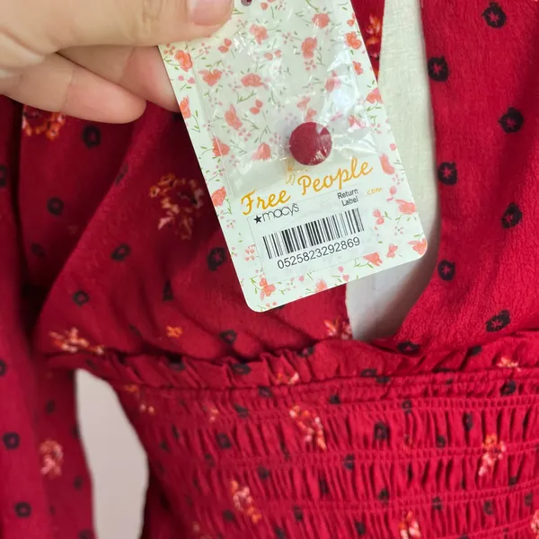 Free People Ruby Combo Two Faces Smocked Mini Dress Red Boho‎ Small NWT - Image 4
