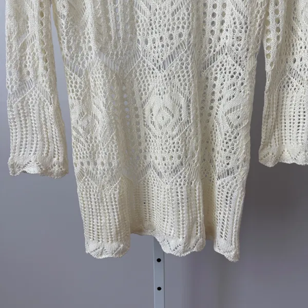 VTG sz L Ivory Crochet Knit Tunic Top Pointelle Boho‎ Cream Cottagecore Coquette - Image 3