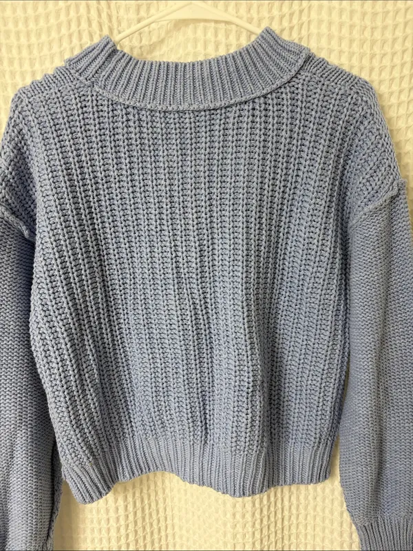 Free People Bell Song Texture-Knit Sweater Vintage Blue Periwinkle Medium - Image 7