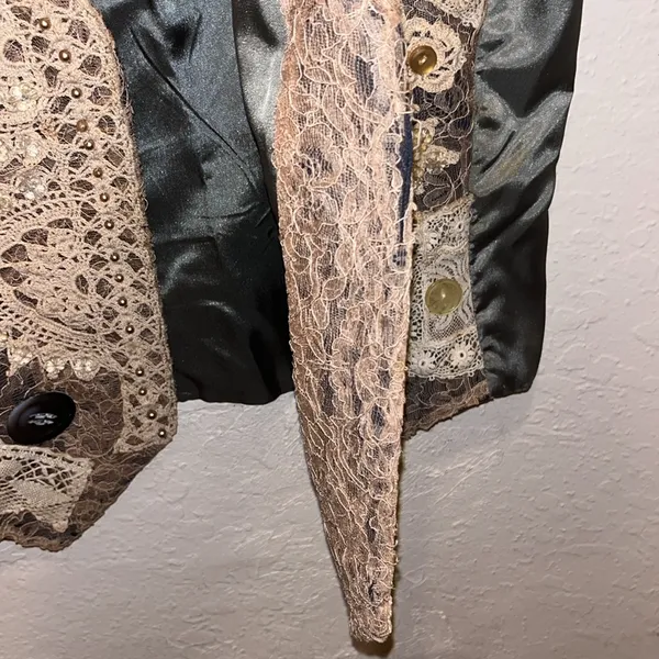 Vintage Silk Vest Lace Embellished Beads Sequin Floral Boho - Image 10