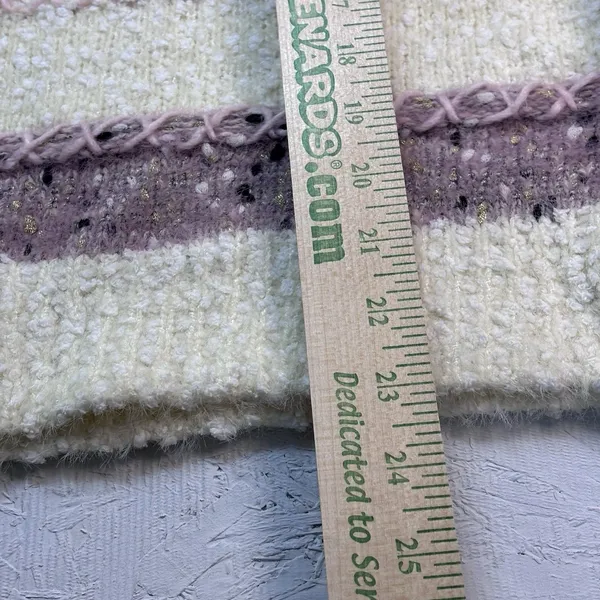 Absolutely Creative Worldwide Women's Fuzzy Striped Sweater L Cream Mauve Knit - Image 8