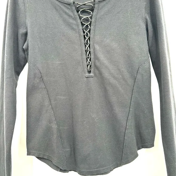 We the Free size small Jacqui Lace Up V Neck black‎ long sleeve tee - Image 3