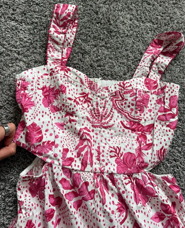 Zara White Midi Dress with Pink Floral Print - Image 6