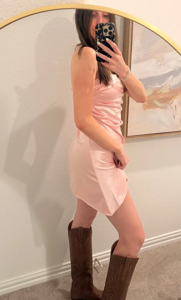 Satin Pink Mini Dress Size M - Image 4