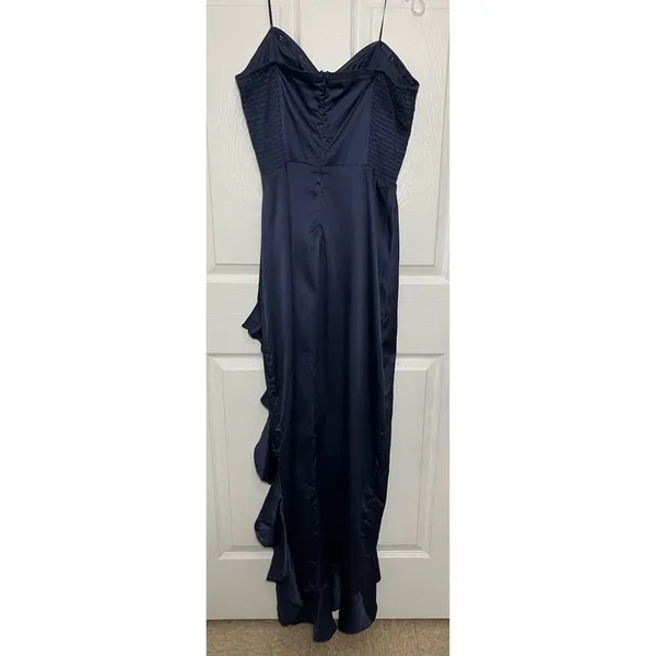 AQUA Strapless Navy Blue Ruffle Maxi Dress | size XL - Image 2