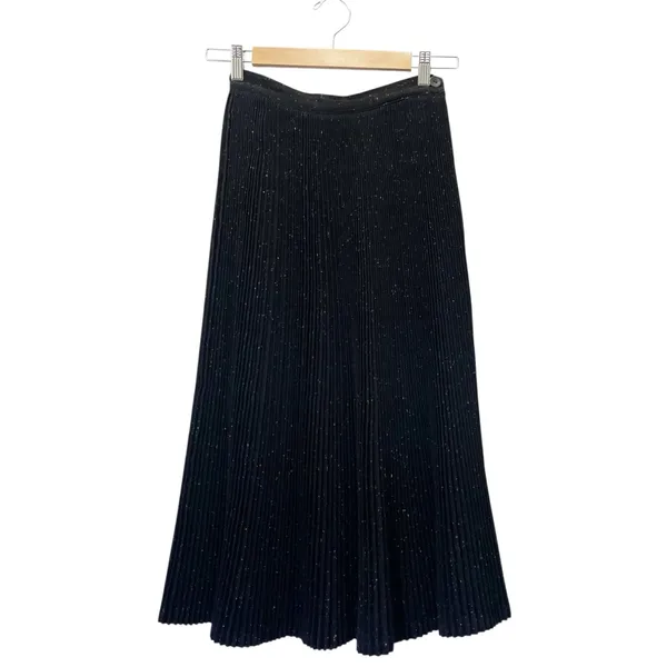 Vintage 60s Campus Casuals Wool Pleated Midi Skirt Black Confetti Fleck Size XS - Image 2