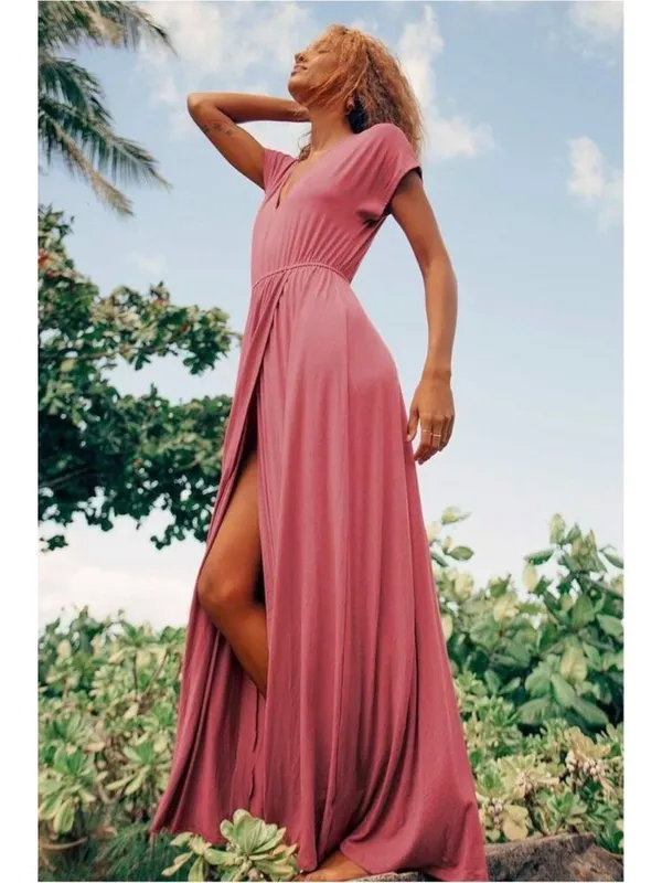 NWT Lulus Easy for Me Rusty Rose Short Sleeve Stretch Jersey Maxi Dress - Medium - Image 10