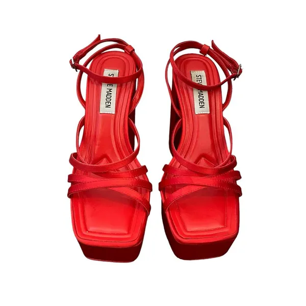 Steve Madden Gutsy Platform Pump Red Satin Block Heel Sandals Y2K Style Size 7 - Image 2