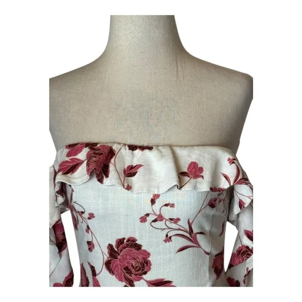 Misa Los Angeles Dress‎ Women XS White Red Abstract Peony Floral Linen Oona Midi - Image 5