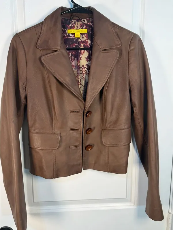 John Carlisle Women's Brown Leather Blazer Jacket Size S - Image 3