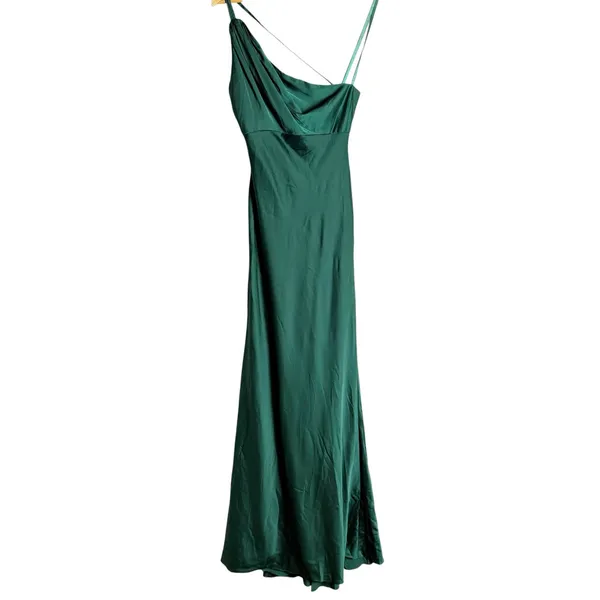 Mac Duggal Emerald Green Long One Shoulder Satin Formal Prom Gown Size 0 - Image 3